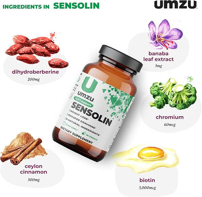 UMZU Sensolin GLP-1 Metabolic Support Supplement, Boost GLP-1 Production, Reduce Food Noise, Balance Mood, Clinically Advanced Berberine, Ceylon Cinnamon, Chromium (60 Capsule | 30 Day Supply)