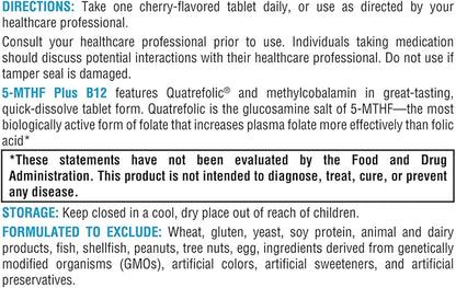 XYMOGEN 5-MTHF Plus B12 - Biologically Active Folate + Methyl B12 (Methylcobalamin) to Support Methylation and Nervous System Health - Great-Tasting Cherry Flavor (60 Quick-Dissolve Tablets)