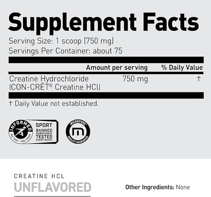 Kaged Creatine HCl Powder, Unflavored, Muscle Building and Recovery Supplement, Patented Formula, Highly Soluble Powder, 75 Servings
