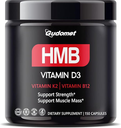 HMB with Vitamin D3, K2 & B12 – Supports Strength & Muscle Mass – Advanced Muscle Health Supplement -150 Capsules- Made in USA