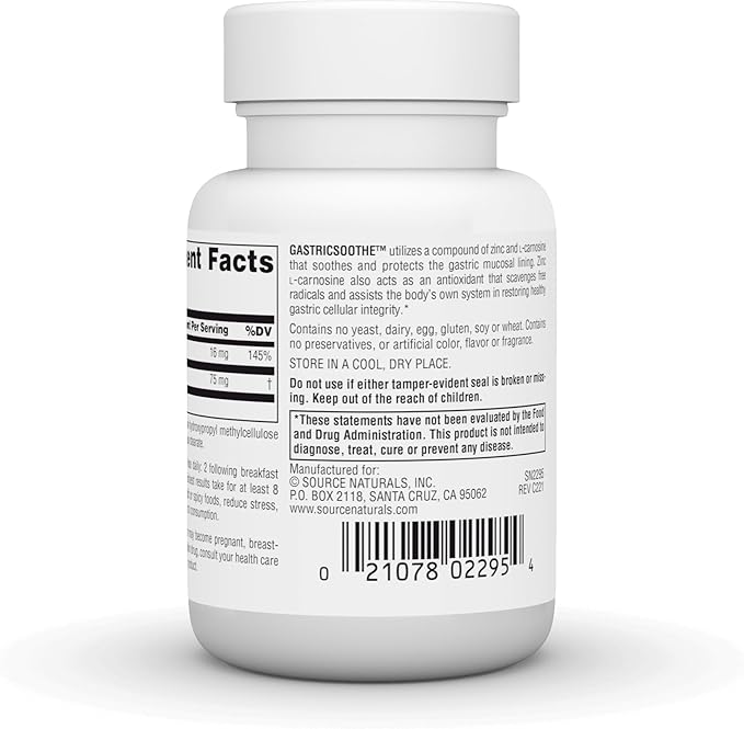 Source Naturals GastricSoothe Zinc L-Carnosine* - 30 Veggie Caps