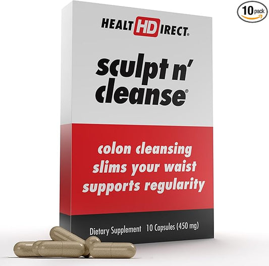 Health Direct Sculpt n' Cleanse - Herbal Colon Cleanse for Digestive Health & Regularity - Natural Detox & Gut Flush Supplement - 10 Veggie Capsules