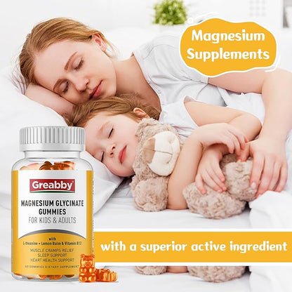 Magnesium Glycinate Gummies for Kids & Adults - Magnesium Glycinate 300mg Chewable Supplement - Promotes Sleep, Muscle, Relaxation (120Count)