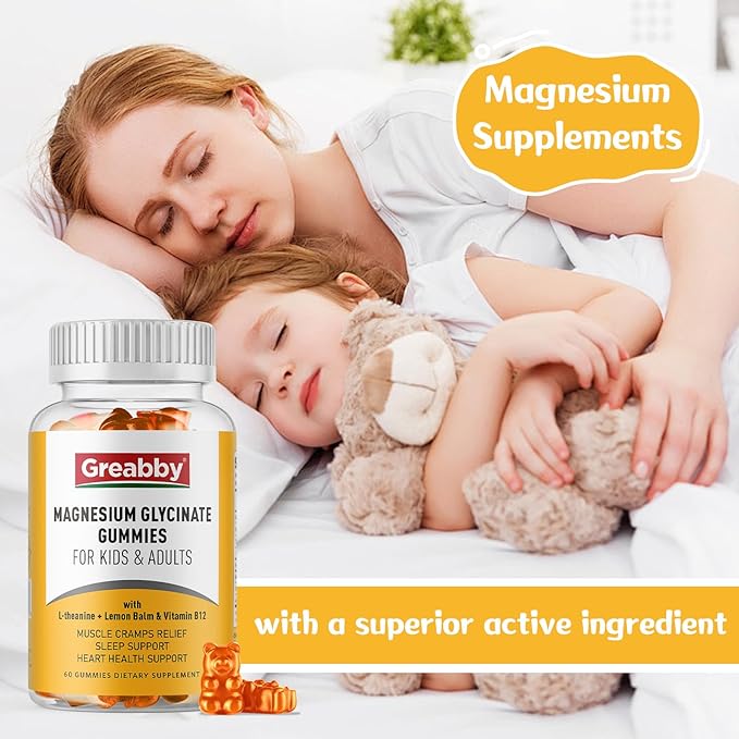 Magnesium Glycinate Gummies for Kids & Adults - Magnesium Glycinate 300mg Chewable Supplement - Promotes Sleep, Muscle, Relaxation (60Count)