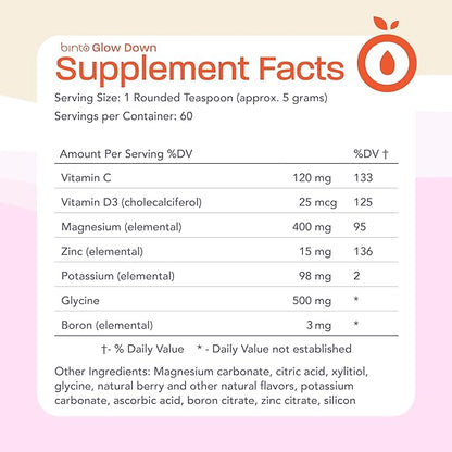 Binto Glow Down - Sleep Better & De-Stress with Our Berry Vanilla Magnesium Drink Mix, Made in USA, Sugar-Free, Preservative-Free, Gluten-Free Drink Mix (60 Day Supply)
