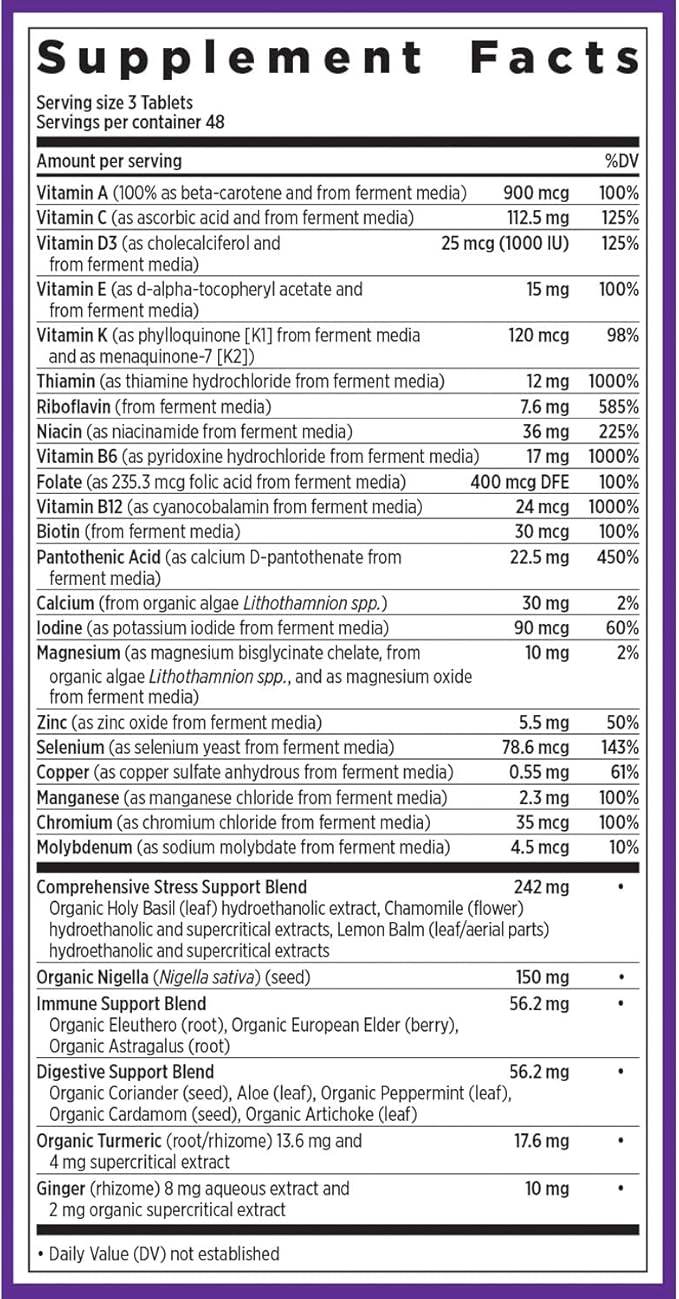 New Chapter Perfect Calm - Daily Multivitamin for Stress & Mood Support with B Vitamins + Holy Basil + Lemon Balm + Organic Non-GMO Ingredients - 144 Count