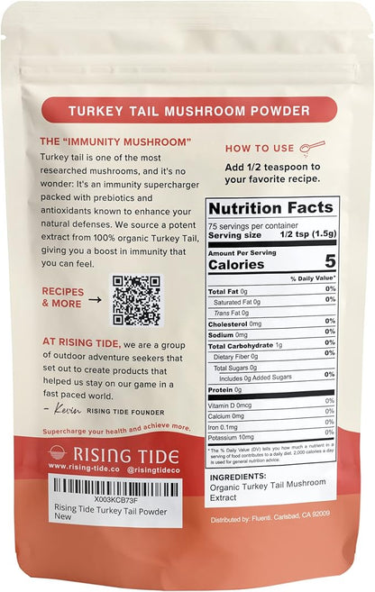 Rising Tide Turkey Tail Mushroom [4 OZ] Immunity Boosting Organic Mushroom Powder Packed with Prebiotics and Antioxidants - Nourishing, Highly Concentrated Mushroom Supplement - Vegan