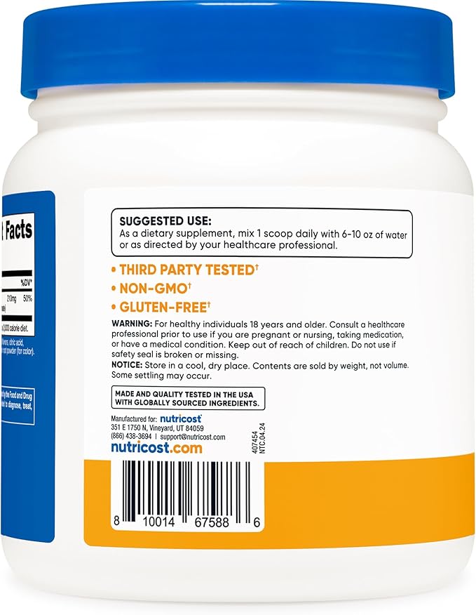 Nutricost Magnesium Glycinate Powder (Peach Mango, 500 Grams) - Chelated Magnesium (30%) Glycinate