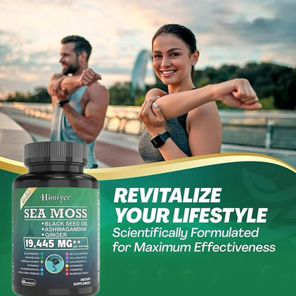 2pcs, Ultimate Wellness Bundle - Boost Energy, Immunity & Brain Function with 7000mg Sea Moss, 4000mg Black Seed Oil, 2000mg Ashwagandha, 9000mg Ginger & Shilajit, Vegan-Friendly Supplement