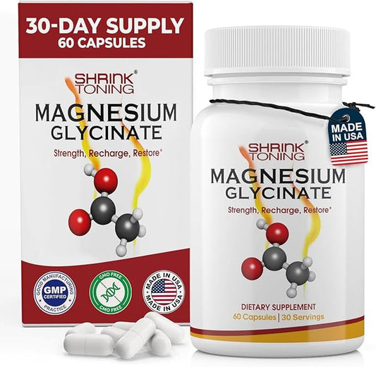 Shrink Magnesium Glycinate – High Absorption Magnesium Supplement – Supports Muscle Function – 60 Capsules