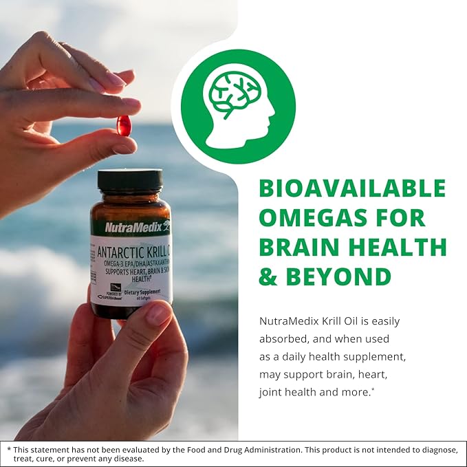 NutraMedix Antarctic Krill Oil 500mg - Fish Oil Supplement - Omega-3s (EPA & DHA) + Astaxanthin - Red Krill Oil Supplement for Joint, Immune, Heart, Liver & Brain Health Support (60 Softgels)