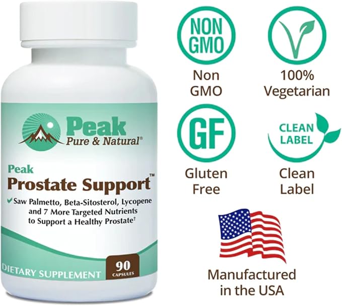 Peak Prostate Support - Natural Prostate Supplements for Men with Saw Palmetto, Beta-Sitosterol, Lycopene and 7 Targeted Nutrients - Promotes Prostate Health and Urinary Tract Health (90 Capsules)
