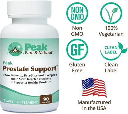 Peak Prostate Support - Natural Prostate Supplements for Men with Saw Palmetto, Beta-Sitosterol, Lycopene and 7 Targeted Nutrients - Promotes Prostate Health and Urinary Tract Health (90 Capsules)