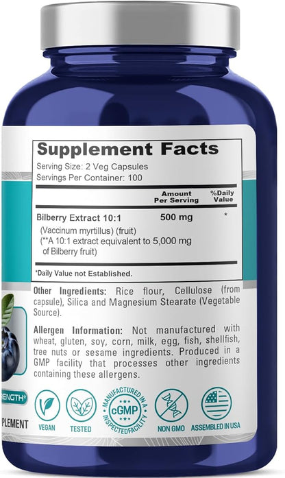NusaPure Bilberry Extract 5,000mg 200 Vegetarian caps (Non-GMO, Vegan)
