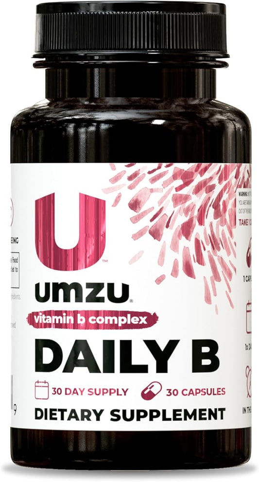 UMZU Daily B | 100% Complete Vitamin B Complex with B1, B2, B3, B5, B6, B7, B9 & B12 with Folic Acid | Supports Natural Energy Production &Cognitive Function Well (30 Day Supply | 30 Capsules)