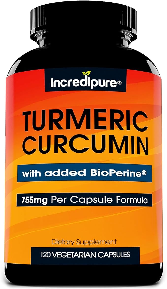 Turmeric Curcumin Supplement w/ BioPerine - 755mg Per Capsule, 120 Veggie Caps by Curcumin Incredipure