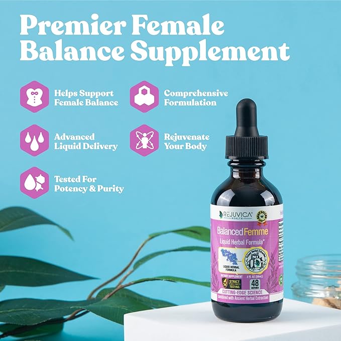 Balanced Femme Natural PMS and Menopause Support for Hot Flashes with Black Cohosh - All-Herbal Liquid Blend