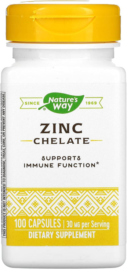 Askshy Nature's Way Zinc Chelate 30 Mg Potency Enhanced Absorption 100 Capsules, 100 Count