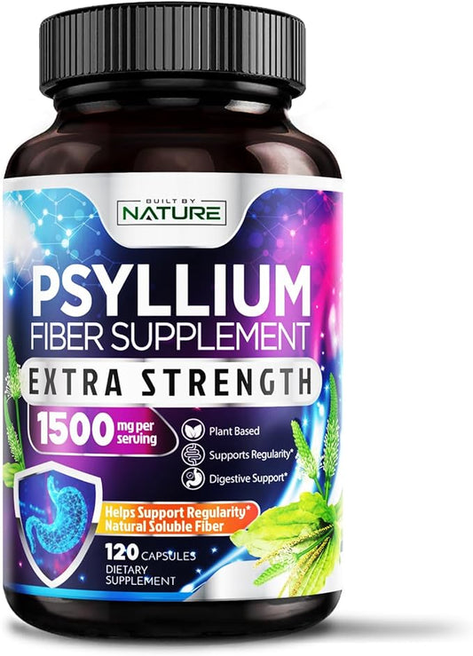 Psyllium Husk Capsules 1500mg - Fiber Supplement - Natural Soluble Fiber Pills with Psyllium Husk Powder - Supports Digestive Gut and Colon Health - Non-GMO, Gluten-Free, Vegan - 120 Capsules