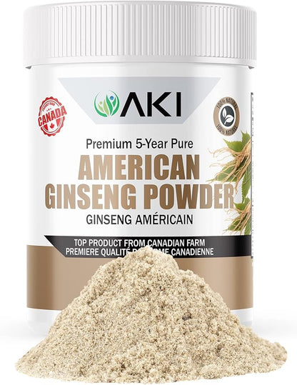 AKI American Ginseng Powder with 4% Ginsenosides - Ideal with Coffee, Beverages Like Smoothies - Pack of 1 (1.5oz/42.5g)