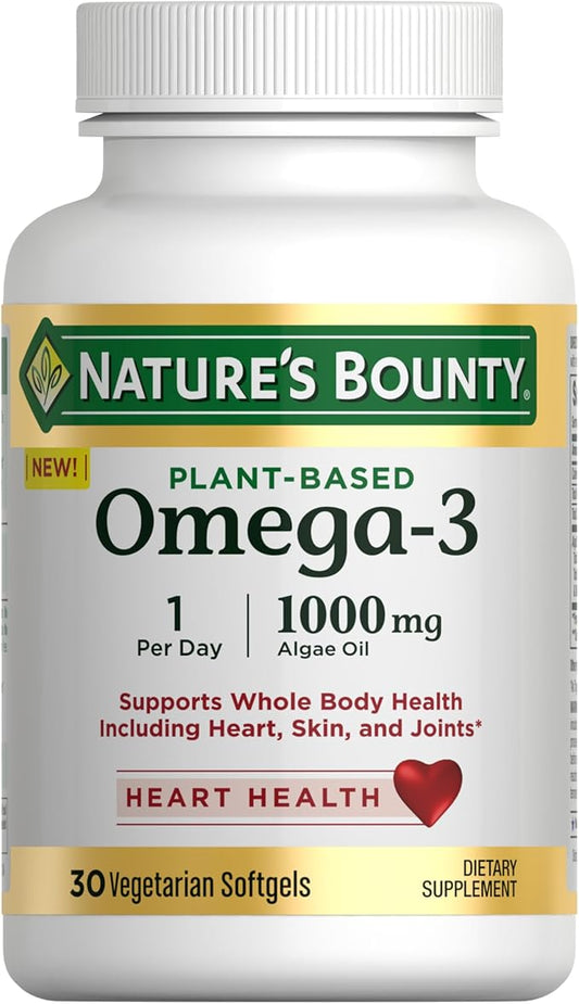 Nature's Bounty Omega 3, Plant-Based Omega 3 Fatty Acid Suppement, 520mg, Supports Whole Body Health Including Heart, Skin, Joint, 30 Vegetarian Softgels, Fish Oil Alternative, Omega 3 Supplements