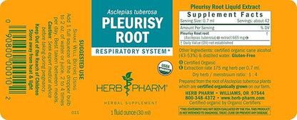 Herb Pharm Certified Organic Pleurisy Root Liquid Extract for Respiratory System Support 1 Fl Oz