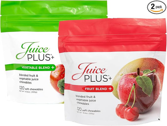 JuicePlus+ Fruit & Vegetable Blend Soft Chews - Tasty Vegan Fruit and Veggie Gummy Vitamins for Adults & Kids - 4 Month Supply (4 Pouches, 30 Chews Each)