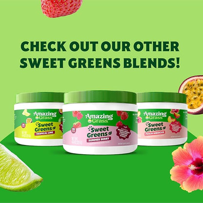Amazing Grass Sweet Greens and Superfoods Powder for Digestive Health, Greens Powder, Digestive Enzymes, Probiotics, Spirulina, Chlorella, Tropical Lime, 30 Servings