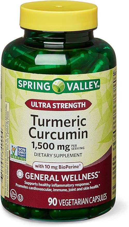 Spring Health 2 Set- Spring Valley Ultra-Strength Turmeric Curcumin 1,500mg 90 Capsules + Your Vitamin Guide, 1.0 Count