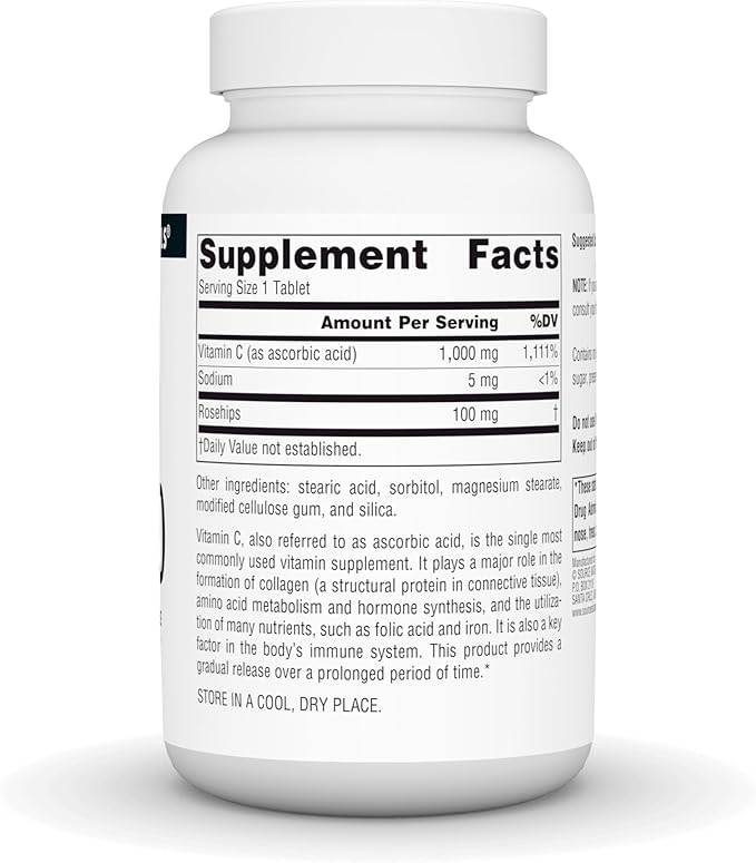 Source Naturals C-1000, with Rose HIPS 1000 mg for Immune System Support - 100 Time Release Tablets