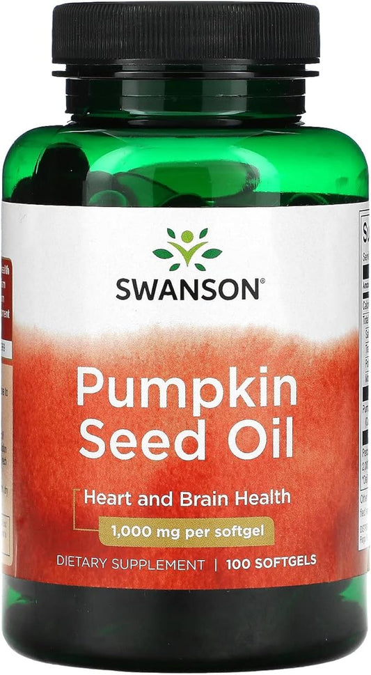 Swanson Pumpkin Seed Oil Brain Health Cardiovascular Support High Bioavailable Essential Fatty Acids (EFAs) Combination Herbal Supplement 1000 mg 100 Softgel Capsules