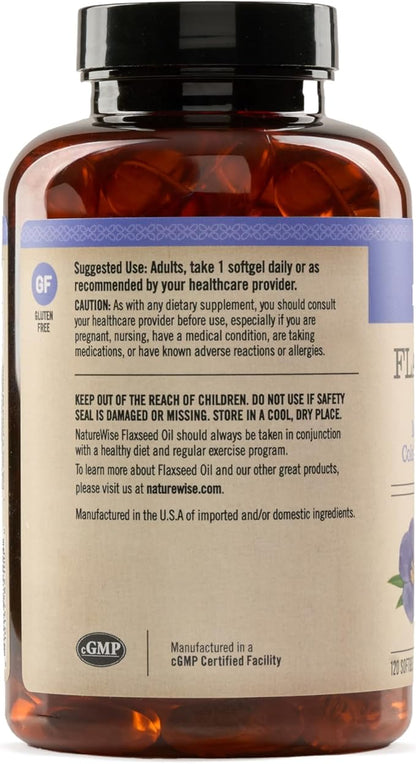 NatureWise Flaxseed Oil 1000 mg, Fish Free Omega 3 with 580 mg ALA, Dietary Supplement for Immune Health Support - Organic, Cold Pressed, Non-GMO - 120 Softgels[120-Day Supply]