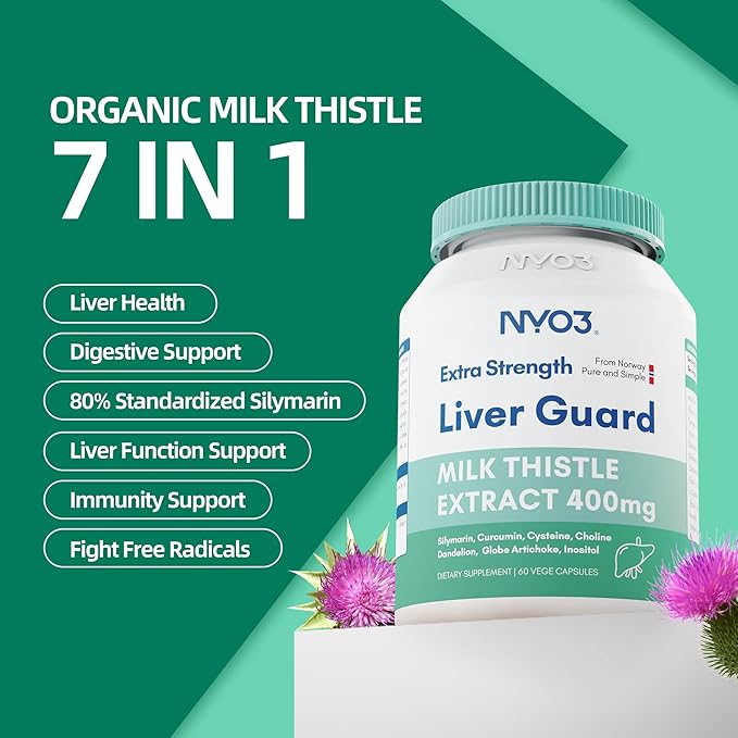 Milk Thistle Liver Detox Supplement 400mg with Dandelion Root & Artichoke Silymarin, 60 Capsules Liver Cleanse Liver Support Herbal Health Supplement, Antioxidant Support