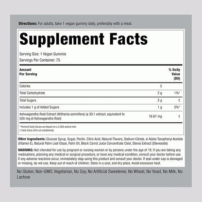Piping Rock Ashwagandha Gummies Supplement | 75 Count | for Women and Men | Tropical Flavor | Vegan Formula | Non-GMO, Gluten Free