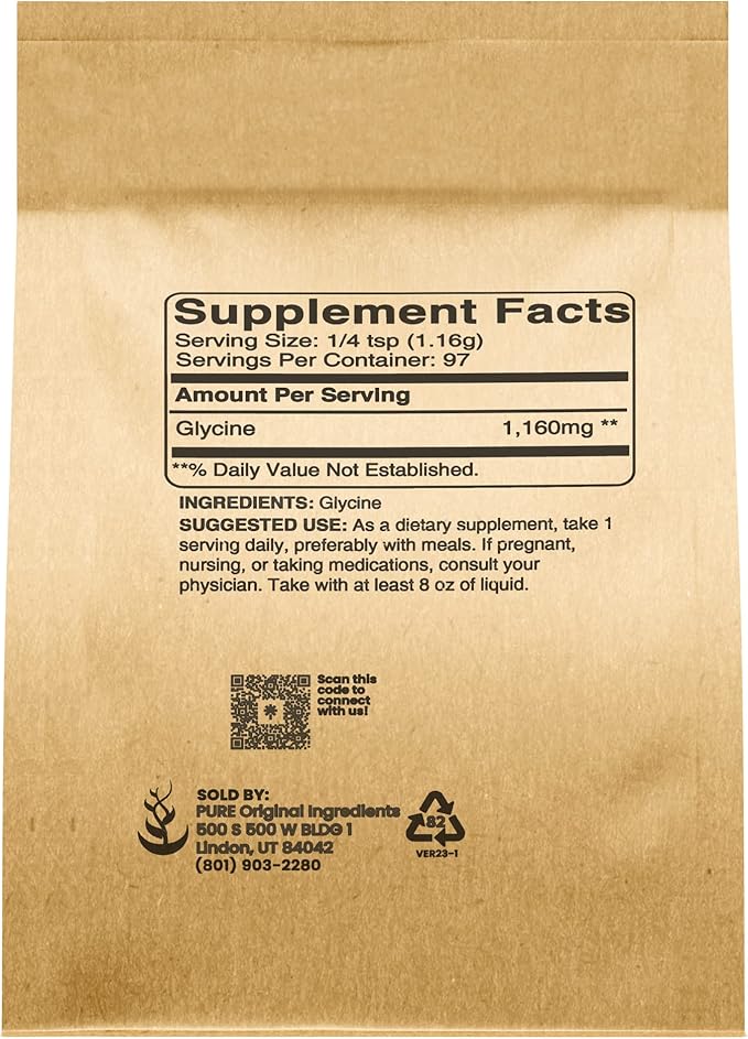 PURE ORIGINAL INGREDIENTS Glycine Powder (4oz) Non-GMO, Non-Essential Amino Acid