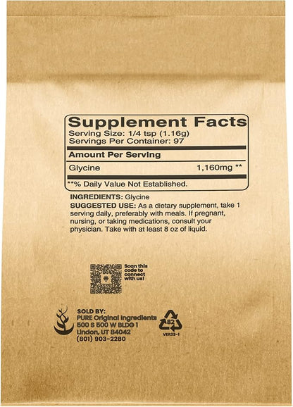 PURE ORIGINAL INGREDIENTS Glycine Powder (4oz) Non-GMO, Non-Essential Amino Acid