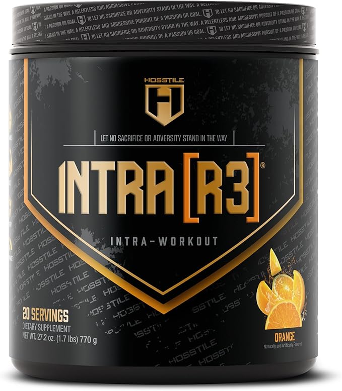 HOSSTILE Intra[R3] Intra Workout Powder, Intra Workout Carb, EAA & BCAA Drink, Enhance Energy & Endurance, Improve Muscle Recovery, Build Lean Muscle, Orange, 20 Servings