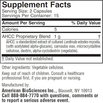 ImmPower, AHCC Mushroom Extract Immune System Support - Immune Support Supplement for Adults - Supports Cytokine Function - 30 Vegetarian Capsules, 500mg/capsule