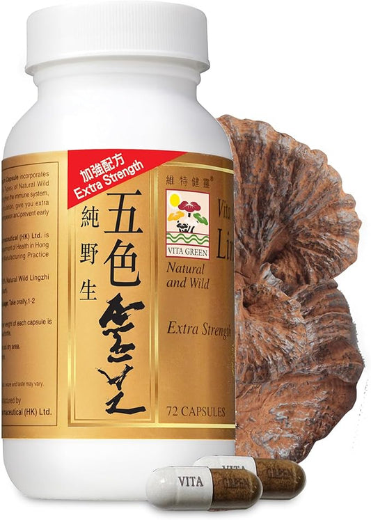 Vita Green Reishi Mushroom Capsules for Energy, Memory, and Immune Support – Pure Reishi Supplement with Natural Antioxidants for Daily Wellness and Energy – 72 Capsules