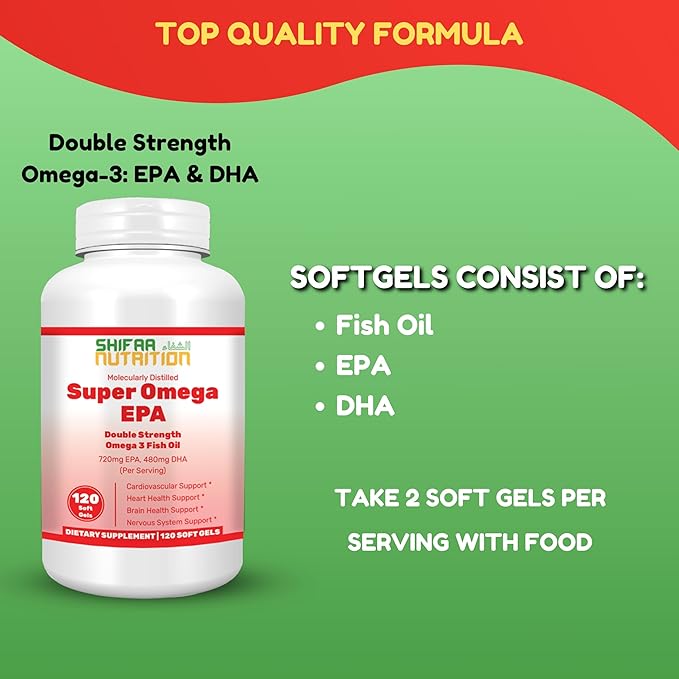Halal Fish Oil Softgels 120 Ct, Double Strength - Halal Omega 3 Fish Oil Supplements. Wild Caught, Non-GMO & Purified