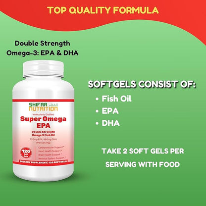 Halal Fish Oil Softgels 120 Ct, Double Strength - Halal Omega 3 Fish Oil Supplements. Wild Caught, Non-GMO & Purified
