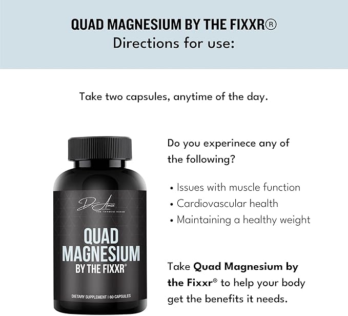 Quad Magnesium by Dr. Amie | 4 Forms of Magnesium 500 mg per Serving | Formulated with Aquamin to Help with Digestion and Absorption | 30 Day Supply, 60 Capsules