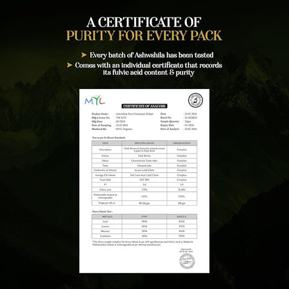 Shilajit Himalayan Pure Organic Resin Supplement for Men & Women with Ashwagandha, Natural Gold Grade for Energy & Immunity with 85+ Trace Minerals & Fulvic Acid | 25g, 83 Servings, 12 Weeks Supply.