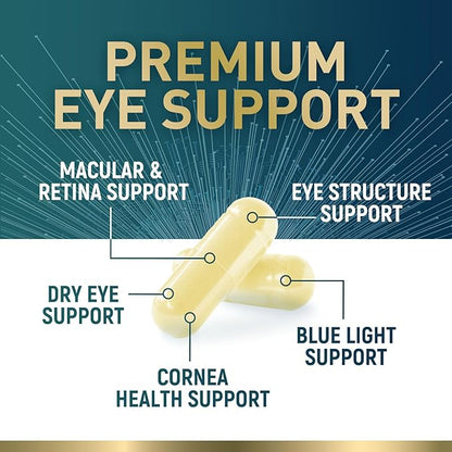 Eye Vitamins & Mineral Supplement - Contains Lutein, Zinc, Vitamins C, E & Zeaxanthin - Supports Eye Strain, Vision Macular Health & Dry Eyes for Seniors with Lycopene, Gluten Free - 60 Capsules