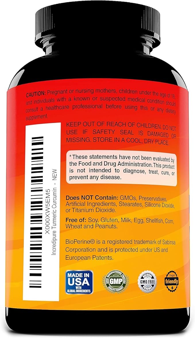 Turmeric Curcumin Supplement w/ BioPerine - 755mg Per Capsule, 120 Veggie Caps by Curcumin Incredipure