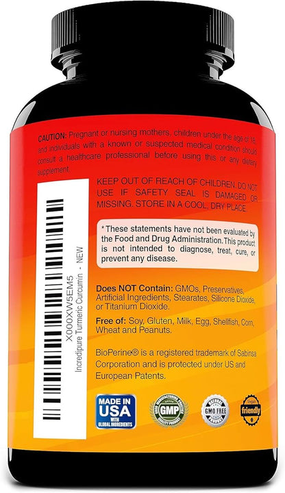Turmeric Curcumin Supplement w/ BioPerine - 755mg Per Capsule, 120 Veggie Caps by Curcumin Incredipure