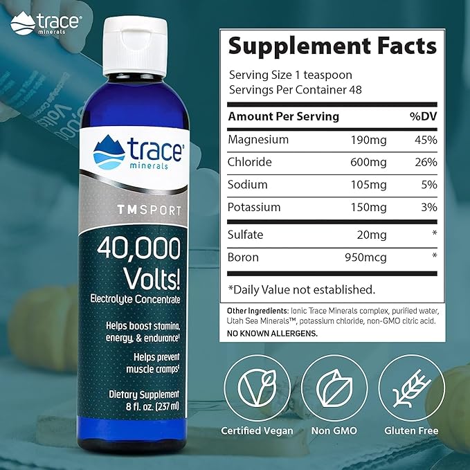 Trace Minerals 40,000 Volts - Concentrate Supplement Drops for Electrolyte Support - Support Muscle Health & Vitality - Workout Drink to Aid Hydration - 8 fl oz (Pack of 3) (144 Servings)
