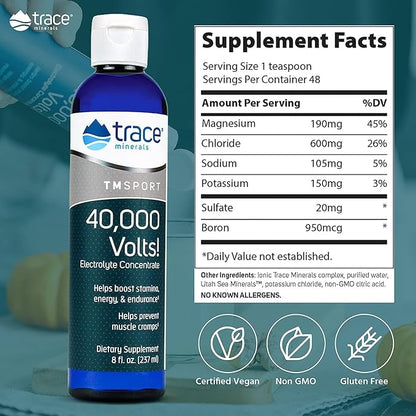 Trace Minerals 40,000 Volts - Concentrate Supplement Drops for Electrolyte Support - Support Muscle Health & Vitality - Workout Drink to Aid Hydration - 8 fl oz (Pack of 3) (144 Servings)