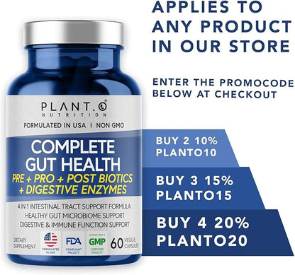 4-in-1 Prebiotic Probiotic & Postbiotic for Women & Men, Complete Gut & Digestive Support Supplement, Pre Post Probiotics & Digestive Enzymes 60 Capsules