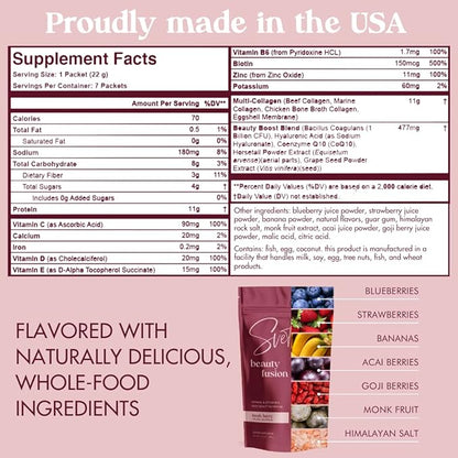Hydrolyzed Collagen Powder for Women Multi Beauty Superfood with Hyaluronic Acid, Biotin, Vitamin C, Zinc, Probiotics, CoQ10 | Keto Protein | Berry Flavor (7 Single Serve Packets) by Svete